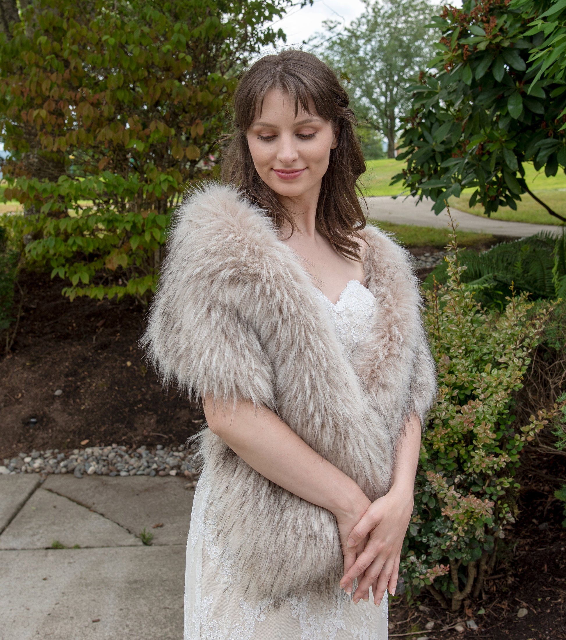 Blush beige faux fur bridal wrap faux fur stole faux fur shawl bridal cape faux fur shrug B005-blush