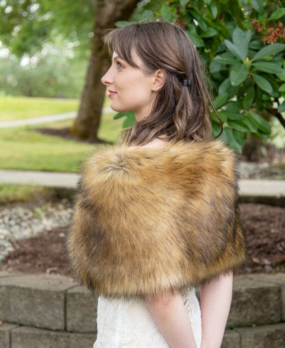 Brown faux fur bridal wrap, wedding faux fur shawl, faux fur bridal stole, faux fur cape B012-Brown