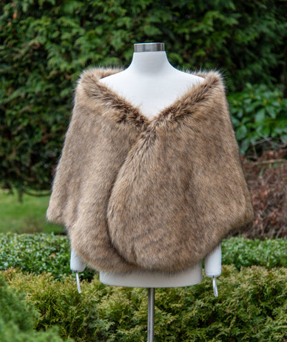 20" wide brown faux fox fur stole faux fur shawl bridal wrap faux fur shrug bridal cape B010-fox