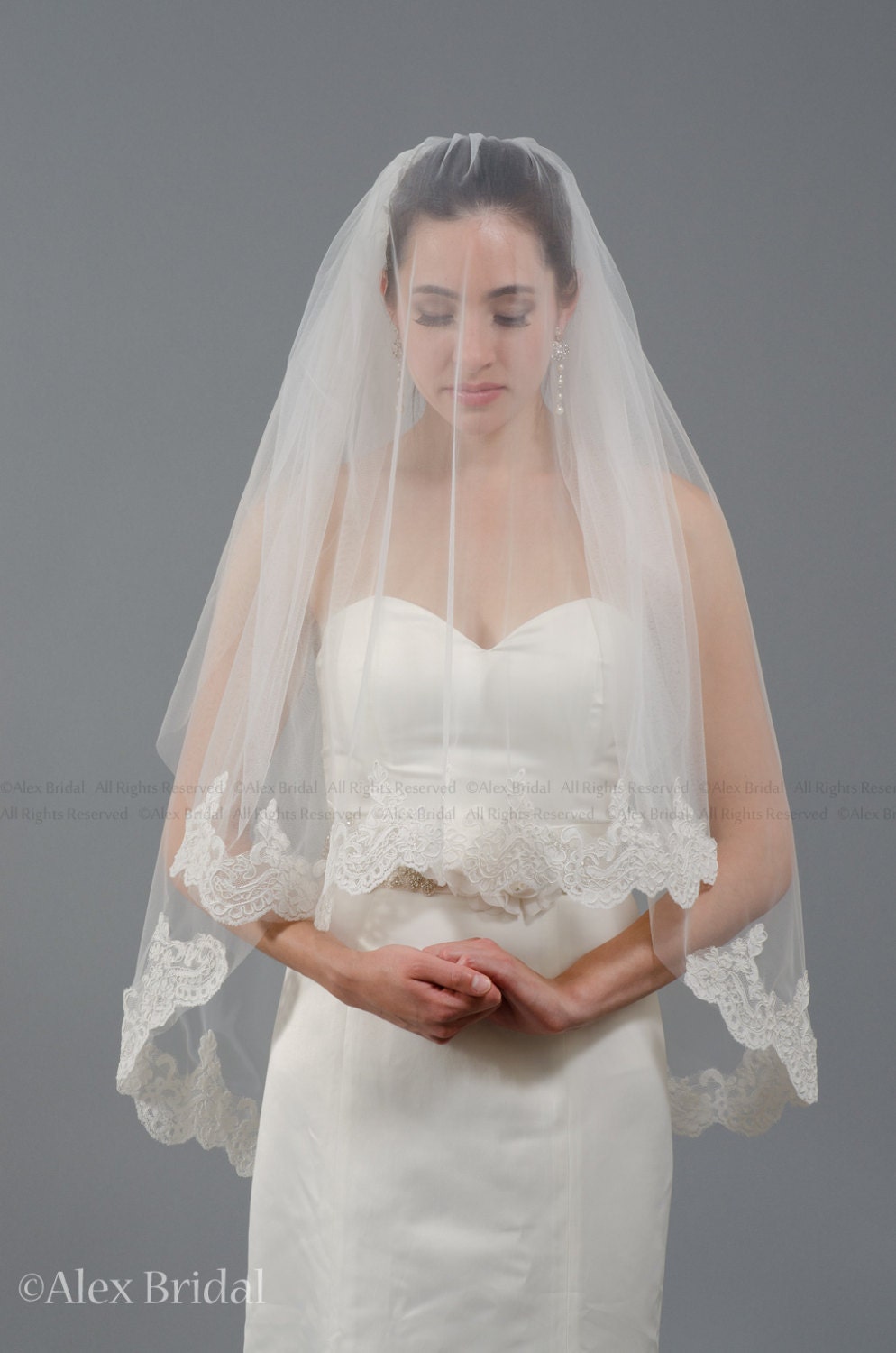 mantilla veil, bridal veil, wedding veil, ivory veil, lace veil, alencon lace, wedding veil ivory, wedding veil lace, elbow veil V041