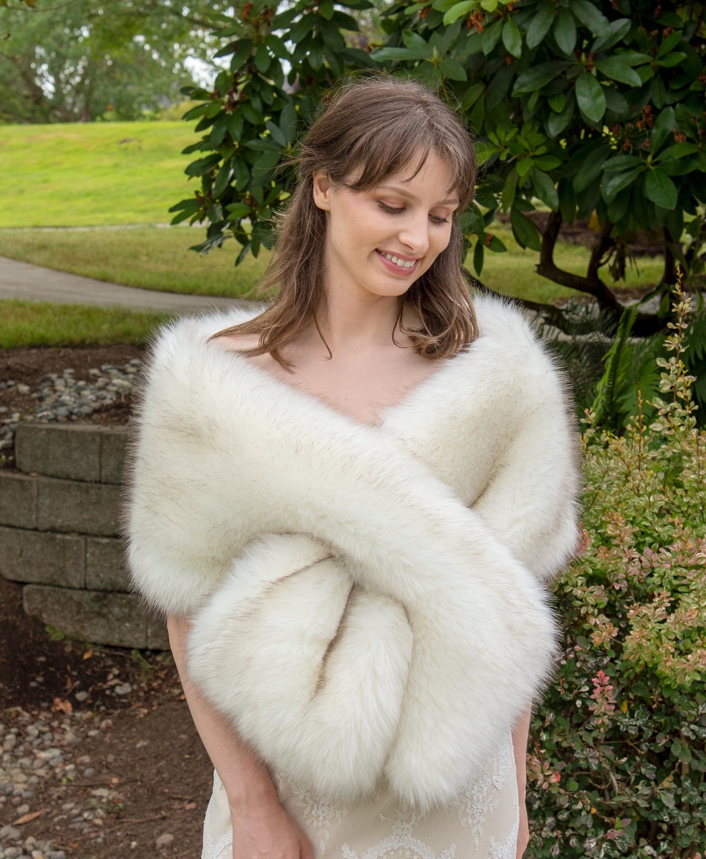 Ivory faux fur shawl with brown tips faux fur wrap faux fur stole wedding shrug bridal shrug faux fur cape B005-Ivory