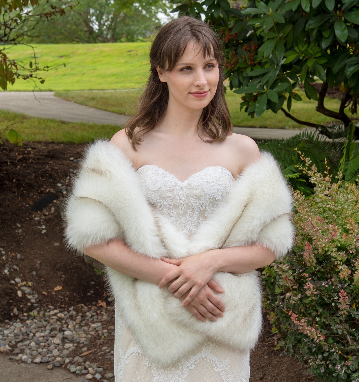 Ivory faux fur shawl with brown tips faux fur wrap faux fur stole wedding shrug bridal shrug faux fur cape B005-Ivory