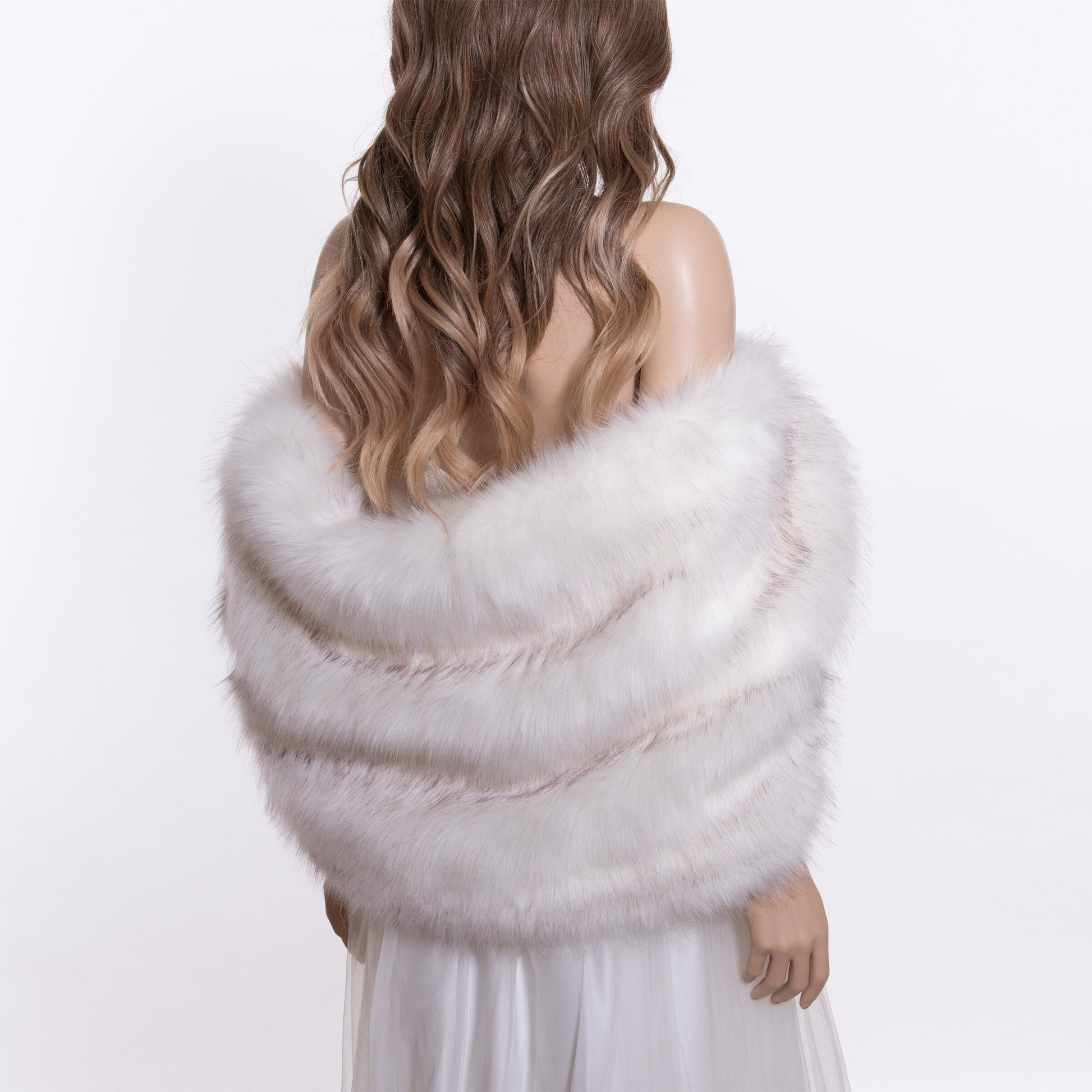 20 inches wide faux fur shawl ivory with black tips faux fur wrap faux fur shrug wedding faux fur shawl bridal B010-ivory-black-tips