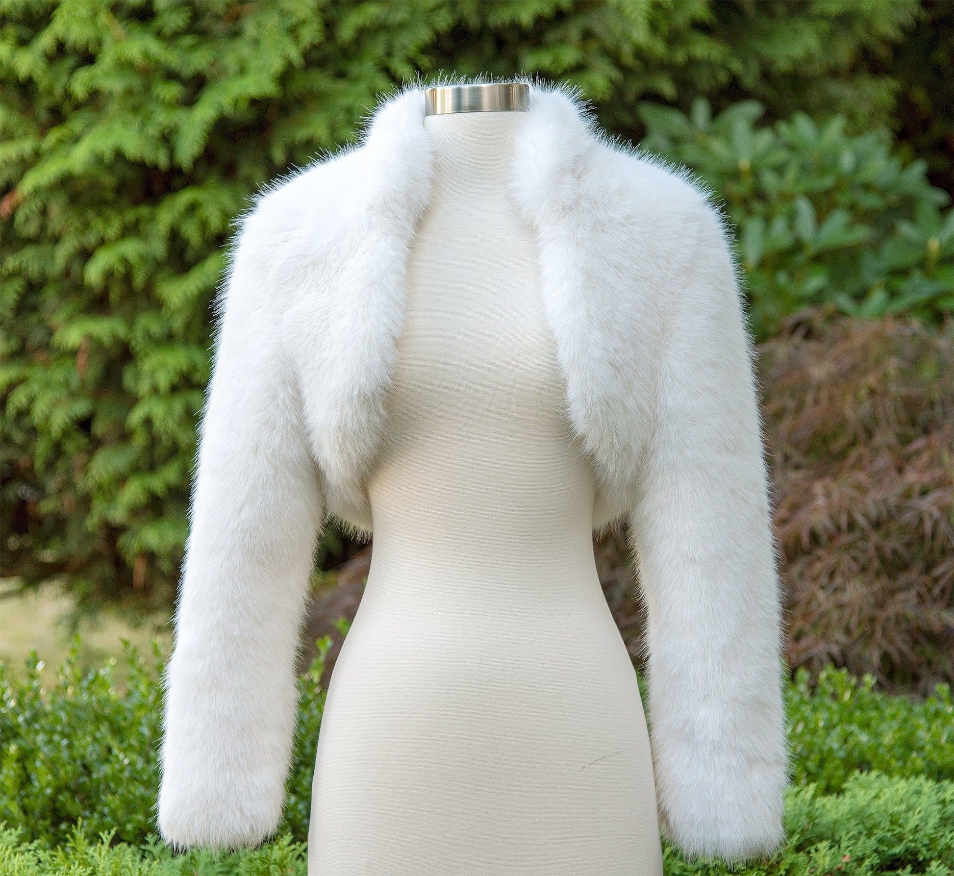 Light ivory long sleeve faux fur bolero faux fur jacket faux fur coat faux fur shrug FJ002-light-ivory