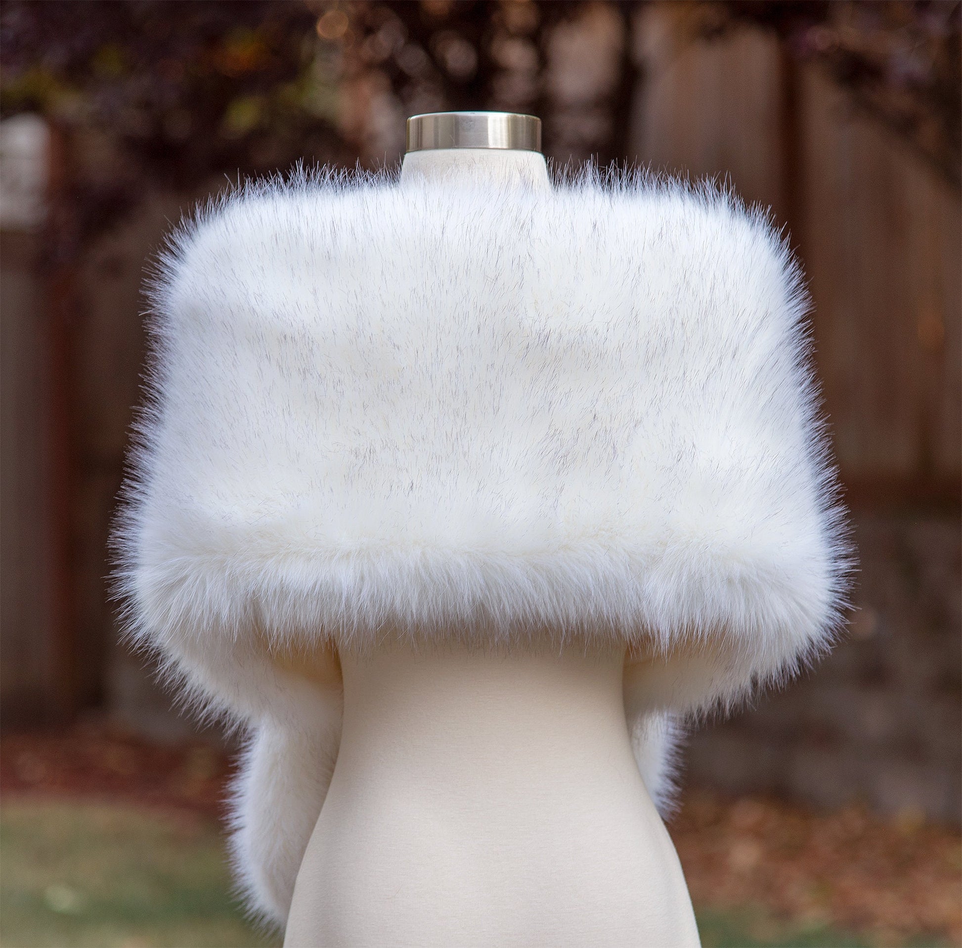 Light ivory faux fur wrap with black tips faux fur stole faux fur shawl bridal wrap faux fur shrug bridal cape B005