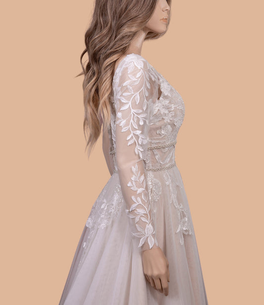 Light ivory detachable sleeves long sleeves for your wedding dress cotton lace appliques leaves
