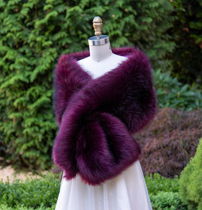 Purple plum faux fur wrap with black tips faux fur stole faux fur shawl bridal wrap faux fur shrug B005-purle