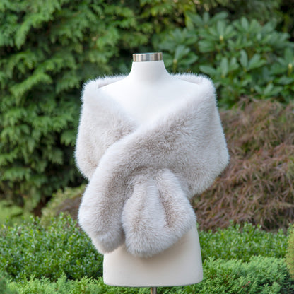 Light blush gray faux fur wrap bridal shawl wedding faux fur shawl, faux fur stole, bridal cape, faux fur shrug
