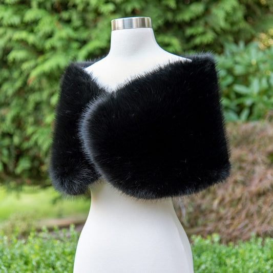 Black faux fur wrap bridal wrap wedding faux fur shawl faux fur bridal stole faux fur cape B018-Black
