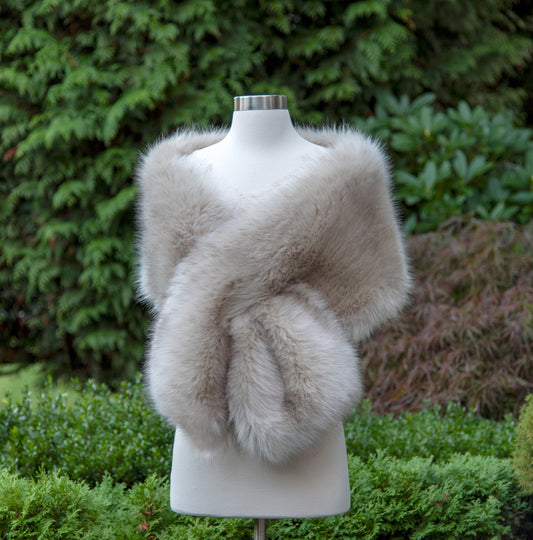 Beige light brown faux fur wrap faux fur stole faux fur shawl bridal wrap bridal cape faux fur shrug B005-beige