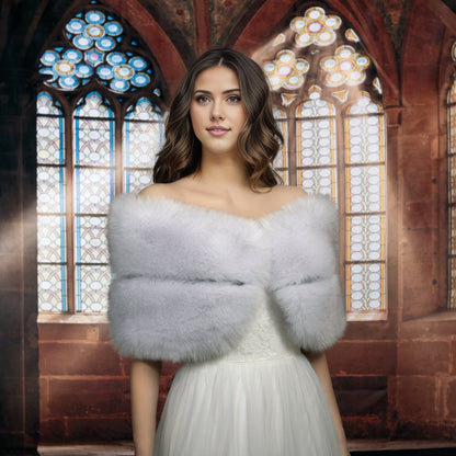 Light gray faux fur bridal wrap, wedding faux fur shawl, faux fur bridal stole, faux fur cape B015-Light-Gray