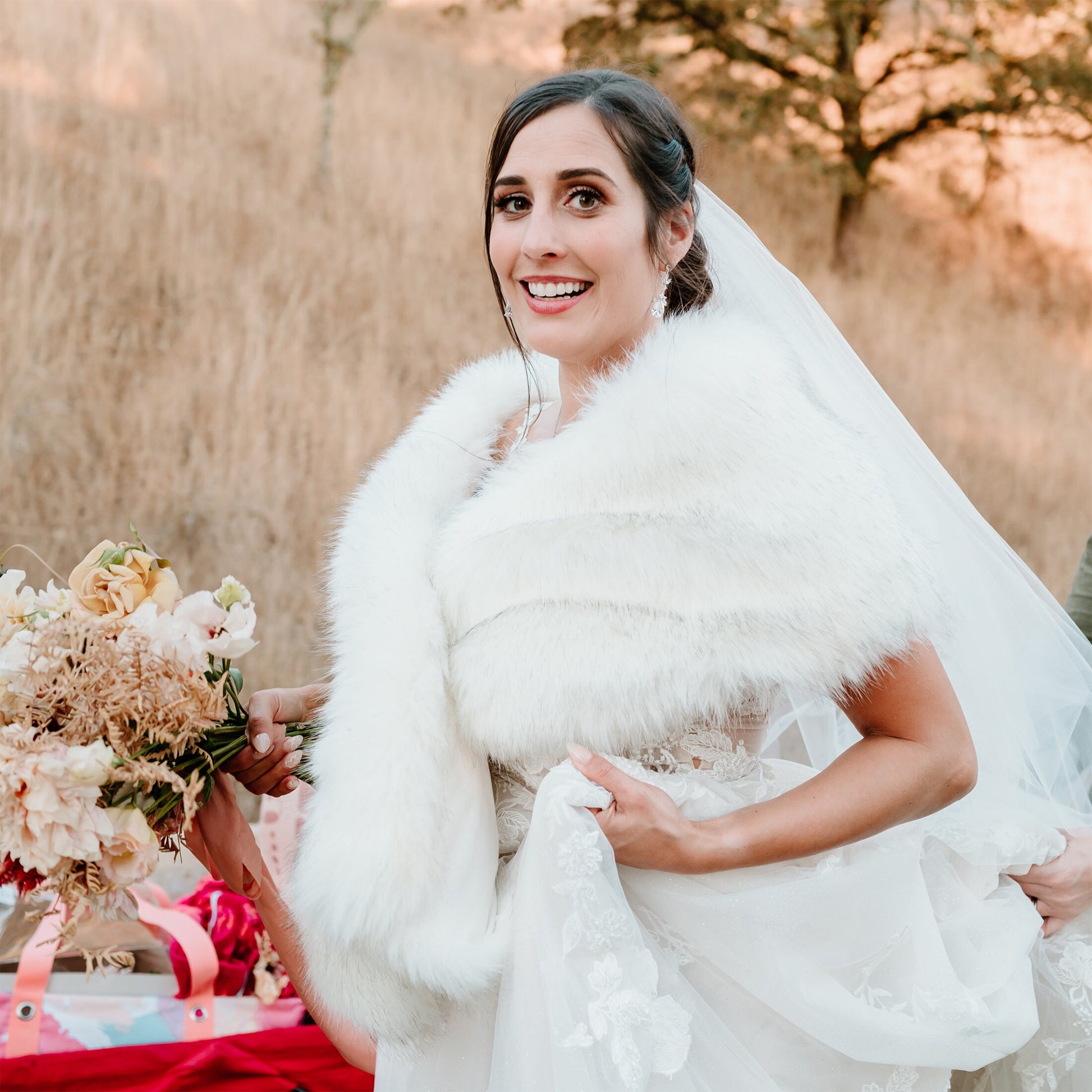 Fur Stole Fuzzy Shawl For Wedding Blush Beige Faux Fur Bridal Wrap