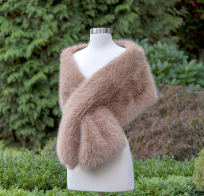 Honey brown faux fur bridal wrap faux fur shawl faux fur stole wedding shrug bridal shrug faux fur wrap B017-Honey-Brown