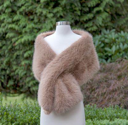 Honey brown faux fur bridal wrap faux fur shawl faux fur stole wedding shrug bridal shrug faux fur wrap B017-Honey-Brown