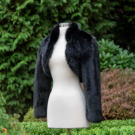 Black long sleeve faux fur jacket faux fur coat faux fur bolero faux fur shrug FJ002-black