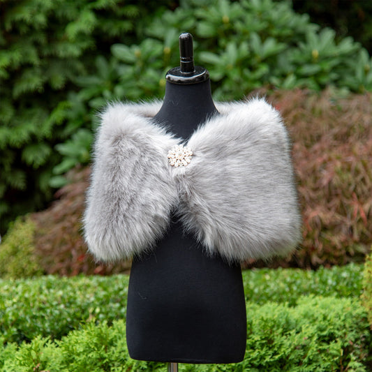 Gray flower girl faux fur wrap, wedding faux fur shawl, faux fur stole, faux fur cape B012F-gray