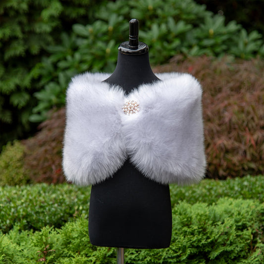 Light gray flower girl faux fur wrap, wedding faux fur shawl, faux fur stole, faux fur cape B012F-light-gray
