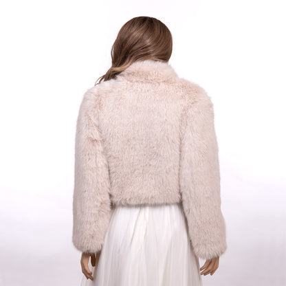 Light blush gray long sleeve faux fur jacket faux fur coat faux fur bolero faux fur shrug FJ003-light-blush-gray