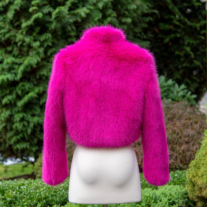 Hot pink long sleeve faux fur jacket faux fur coat faux fur bolero faux fur shrug FJ003-hot-pink