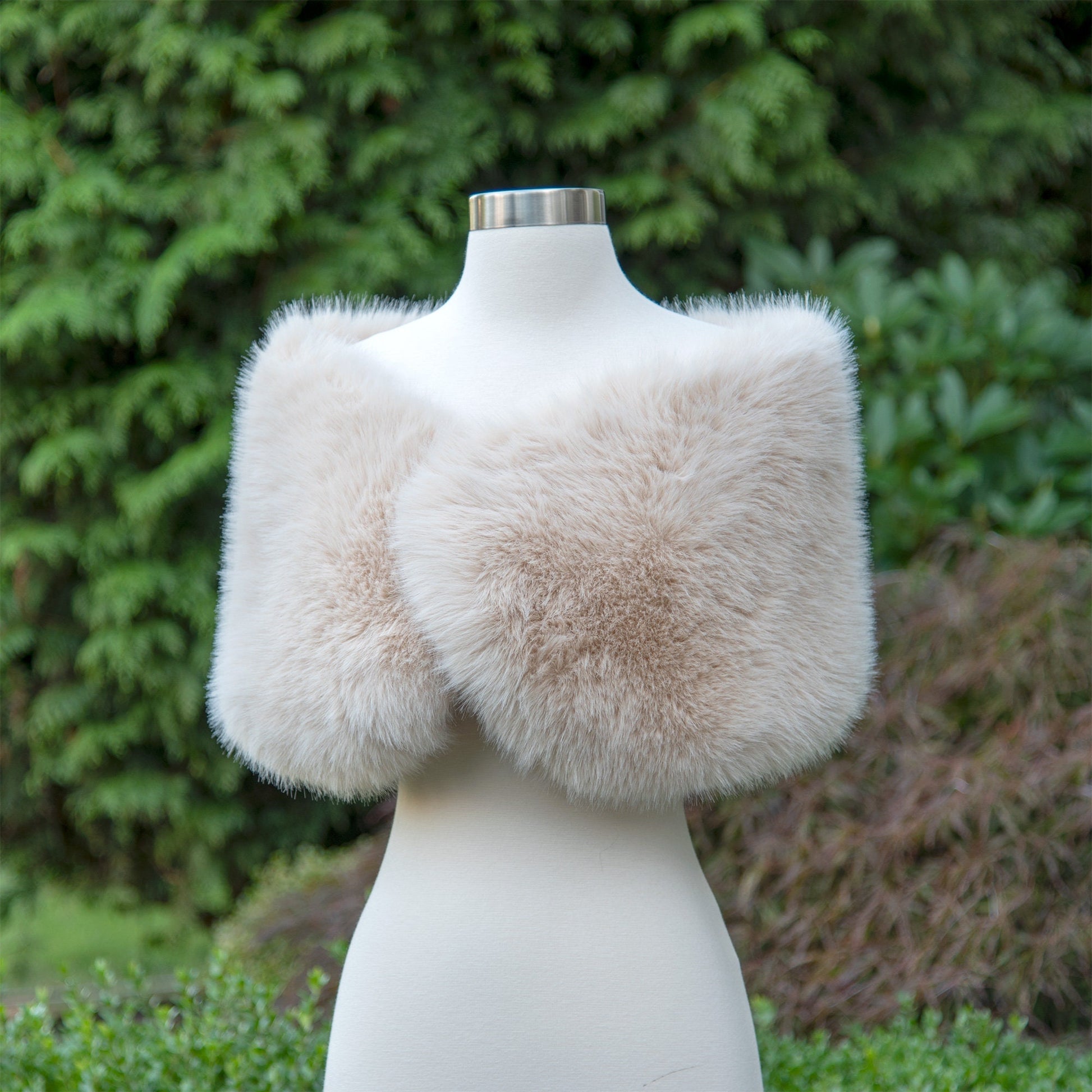 Light beige faux fur wrap bridal wrap wedding faux fur shawl faux fur bridal stole faux fur cape B018-light-beige