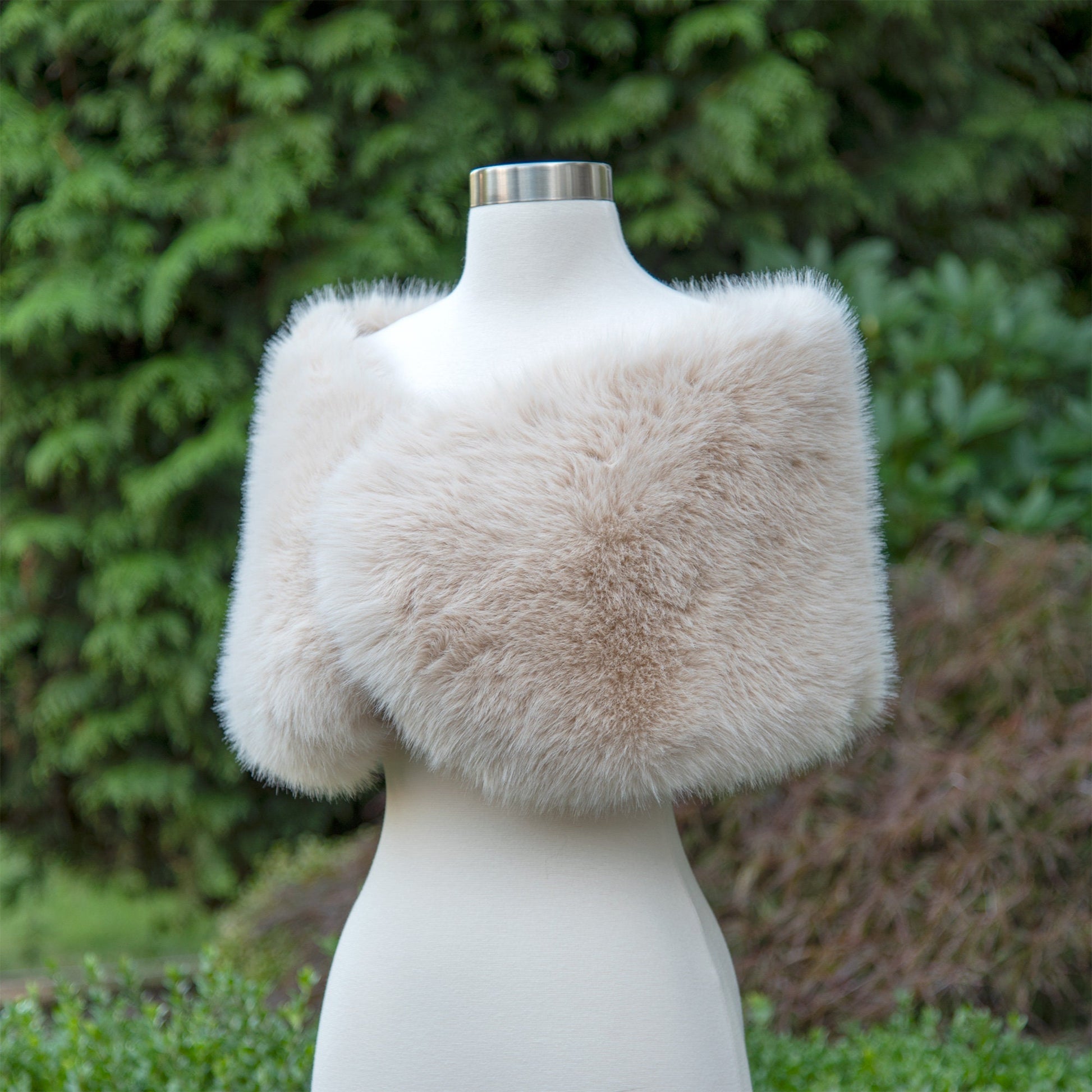 Light beige faux fur wrap bridal wrap wedding faux fur shawl faux fur bridal stole faux fur cape B018-light-beige