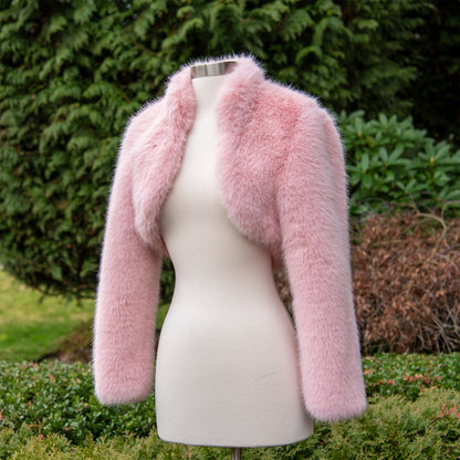 Light pink long sleeve faux fur bolero faux fur jacket faux fur coat faux fur shrug FJ002-light-pink