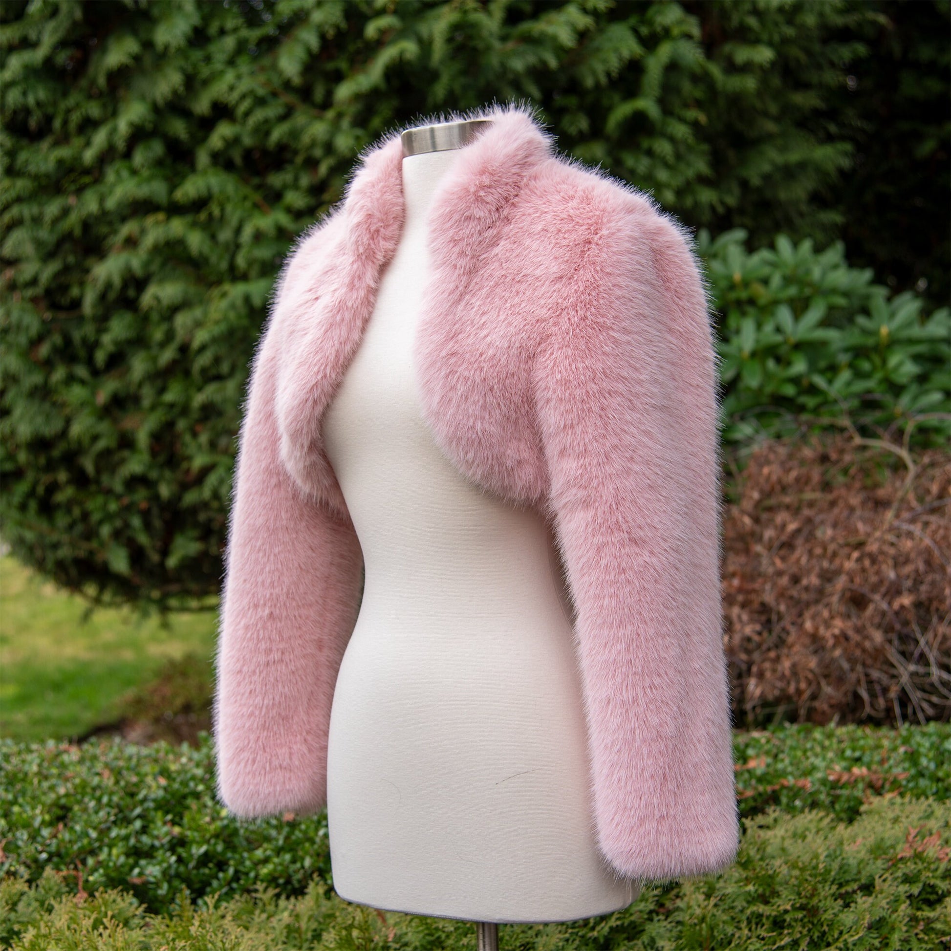 Light pink long sleeve faux fur bolero faux fur jacket faux fur coat faux fur shrug FJ002-light-pink
