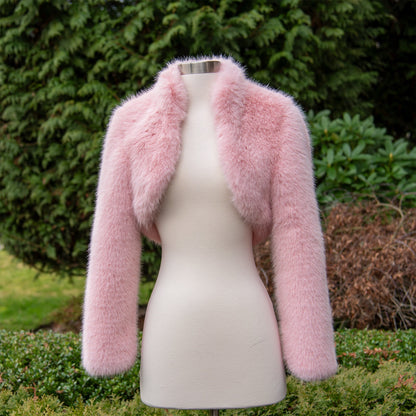 Light pink long sleeve faux fur bolero faux fur jacket faux fur