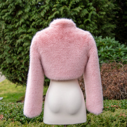 Light pink long sleeve faux fur bolero faux fur jacket faux fur coat faux fur shrug FJ002-light-pink