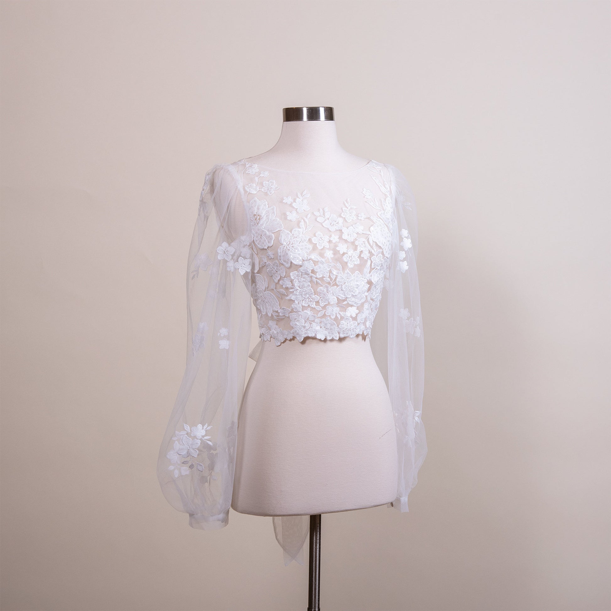 Romantic puff sleeve lace topper | light ivory bridal lace topper | bridal lace jacket | bridal separates