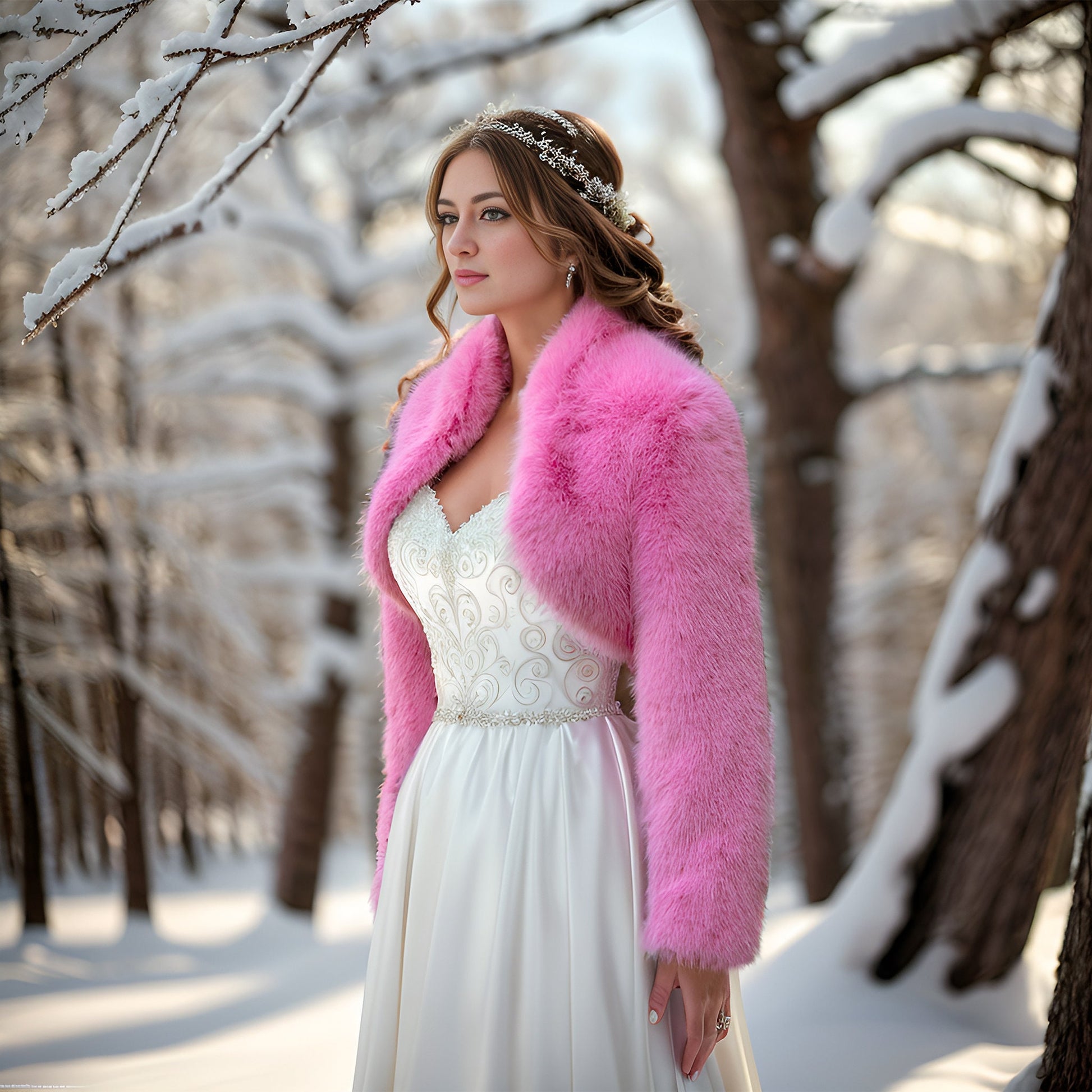 Barbie pink long sleeve faux fur bolero faux fur jacket faux fur coat faux fur shrug FJ002-barbie-pink