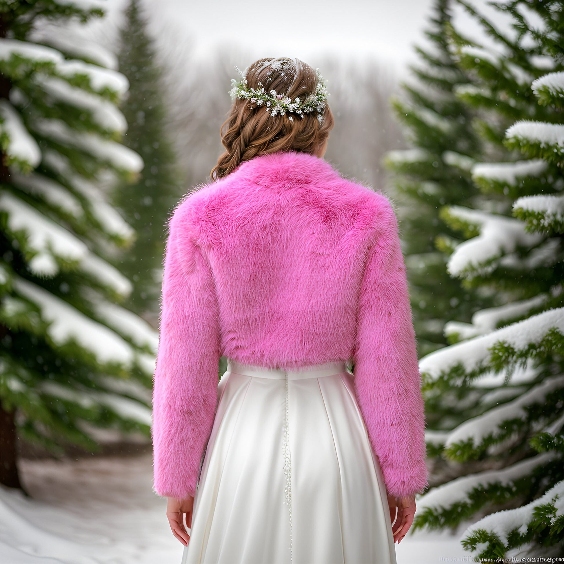 Barbie pink long sleeve faux fur bolero faux fur jacket faux fur coat faux fur shrug FJ002-barbie-pink