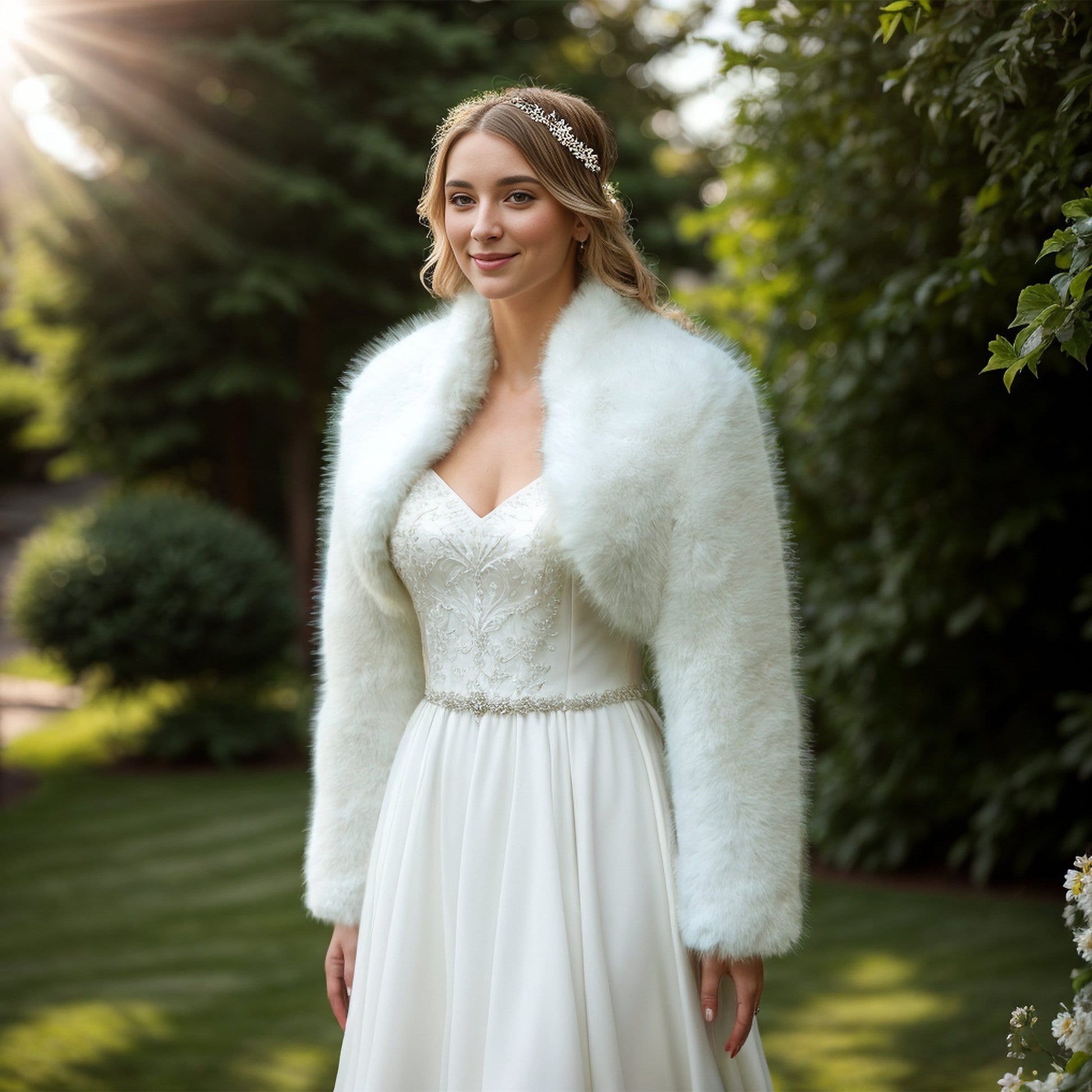 Light ivory long sleeve faux fur bolero faux fur jacket faux fur coat ALEX BRIDAL Light ivory long sleeve faux fur bolero faux fur jacket faux fur coat ALEX BRIDAL