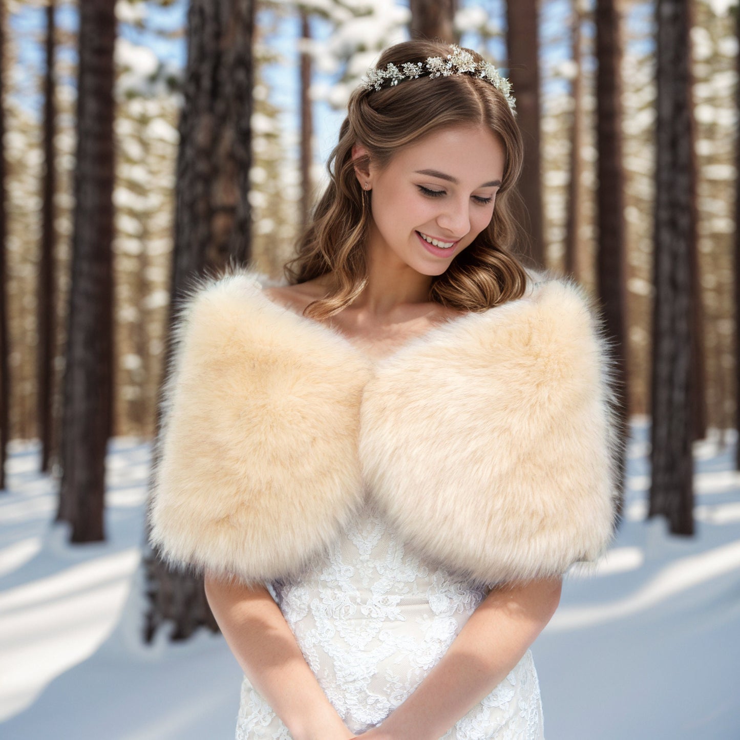Champagne faux fur wrap, faux fur stole, faux fur shawl, bridal wrap, wedding shrug, bridal shrug, faux fur cape, faux fur wrap bridal