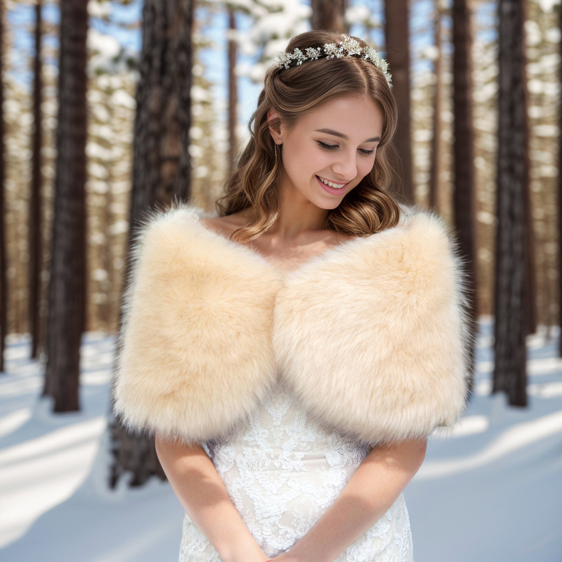 Champagne faux fur wrap, faux fur stole, faux fur shawl, bridal wrap, wedding shrug, bridal shrug, faux fur cape, faux fur wrap bridal