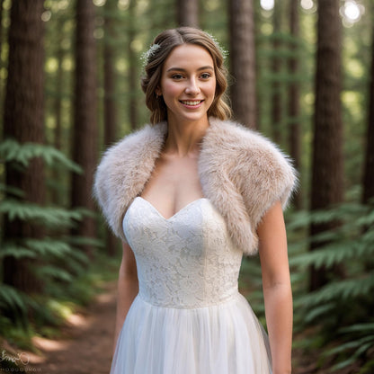 Light Beige Faux Fur Bridal Shrug: Fleece Lined Bolero