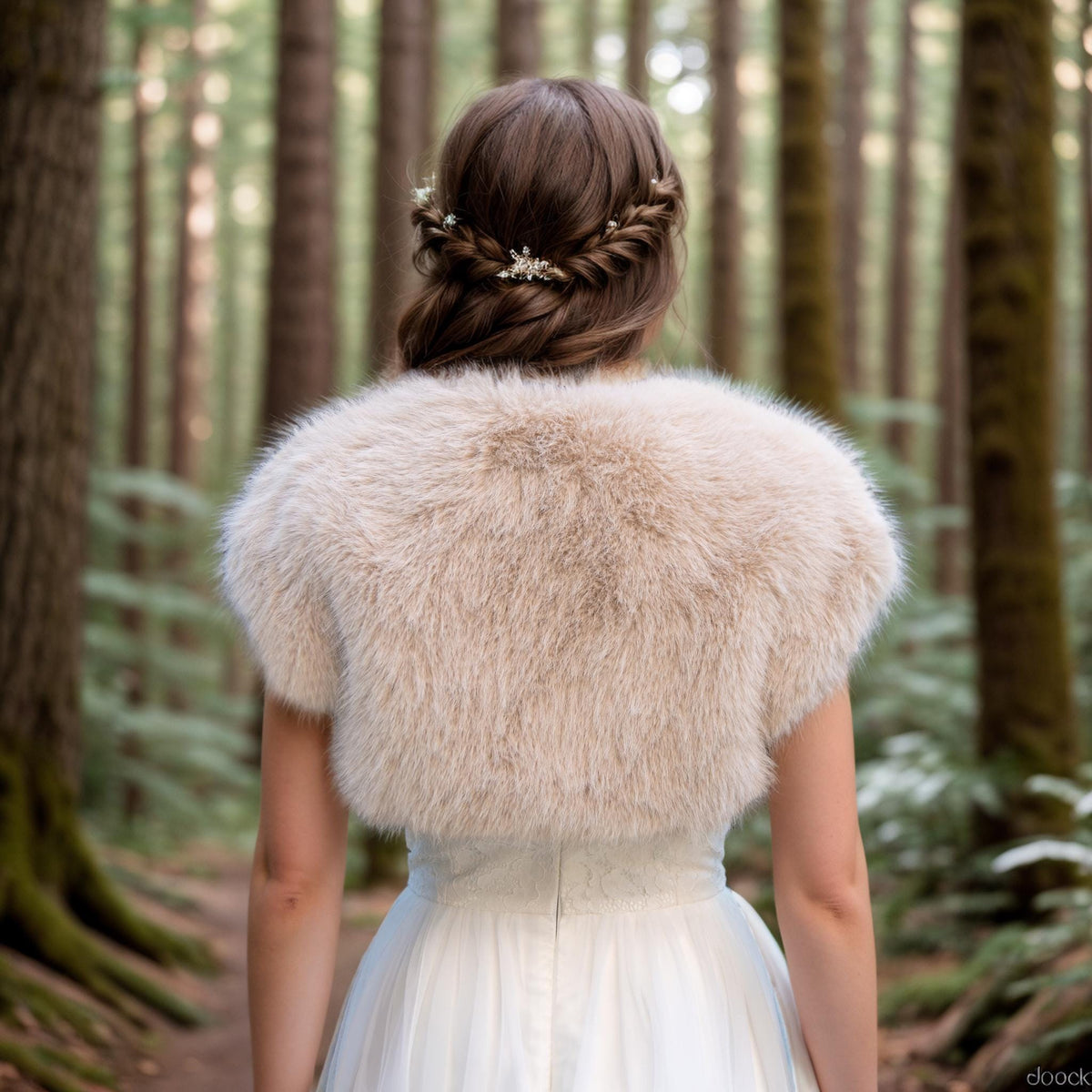 Light Beige Faux Fur Bridal Shrug: Fleece Lined Bolero