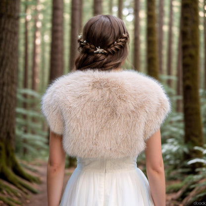 Light Beige Faux Fur Bridal Shrug: Fleece Lined Bolero