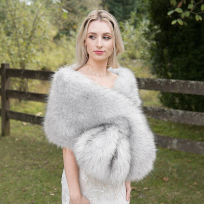 Pale Gray Faux Fur Bridal Wrap: Soft Fleece Lined Wedding Shawl