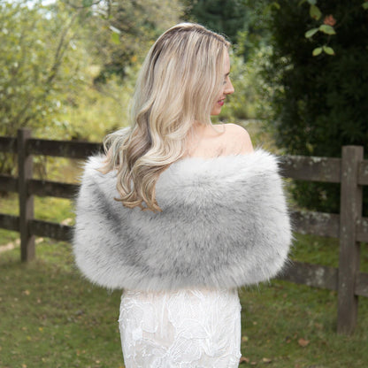 Pale Gray Faux Fur Bridal Wrap: Soft Fleece Lined Wedding Shawl