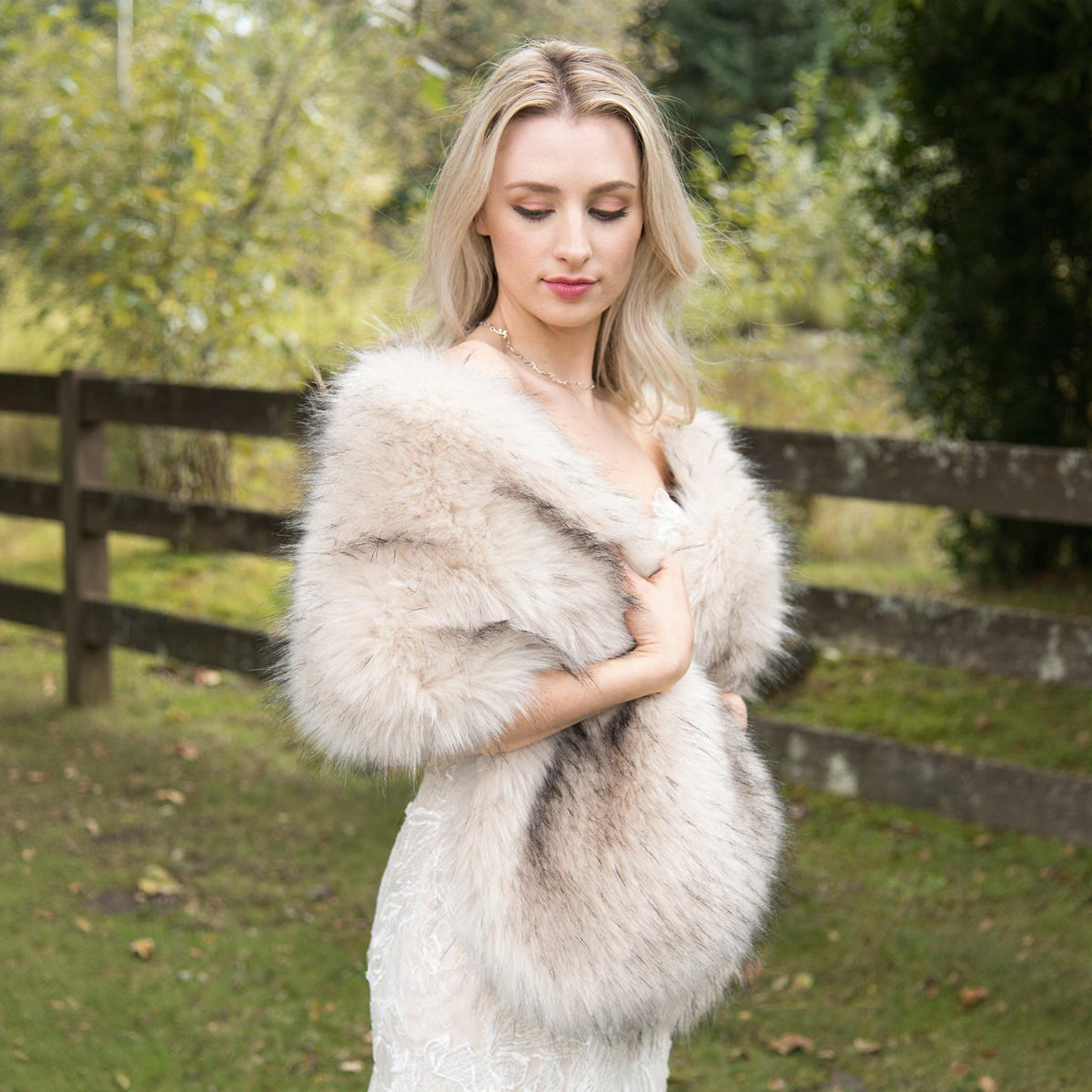 Light Blush Beige Faux Fur Bridal Wrap: Soft Fleece Lined Stole