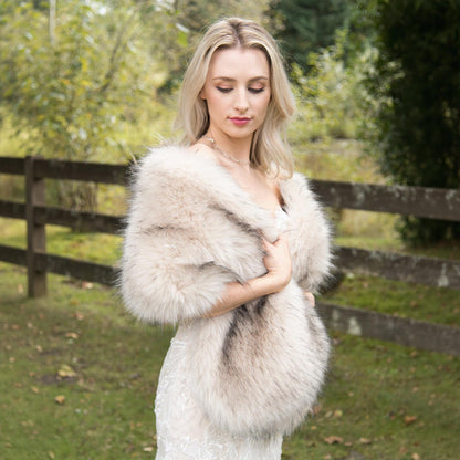 Light Blush Beige Faux Fur Bridal Wrap: Soft Fleece Lined Stole