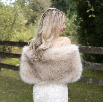 Light Blush Beige Faux Fur Bridal Wrap: Soft Fleece Lined Stole