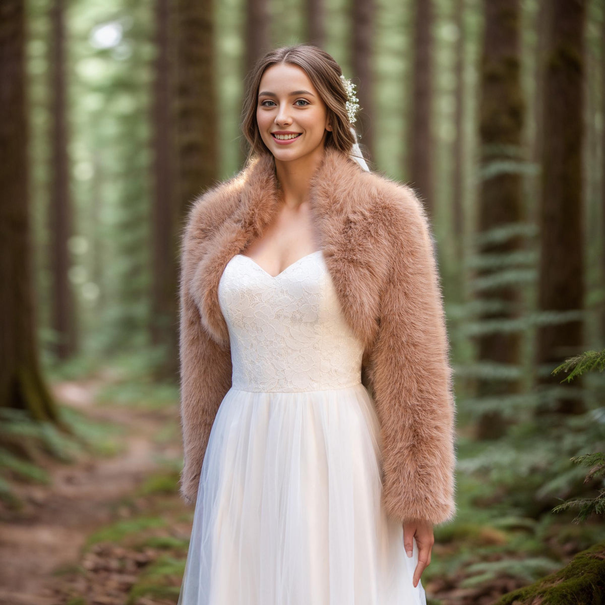 Bridal Faux Fur Bolero: Long Sleeve Wedding Shrug