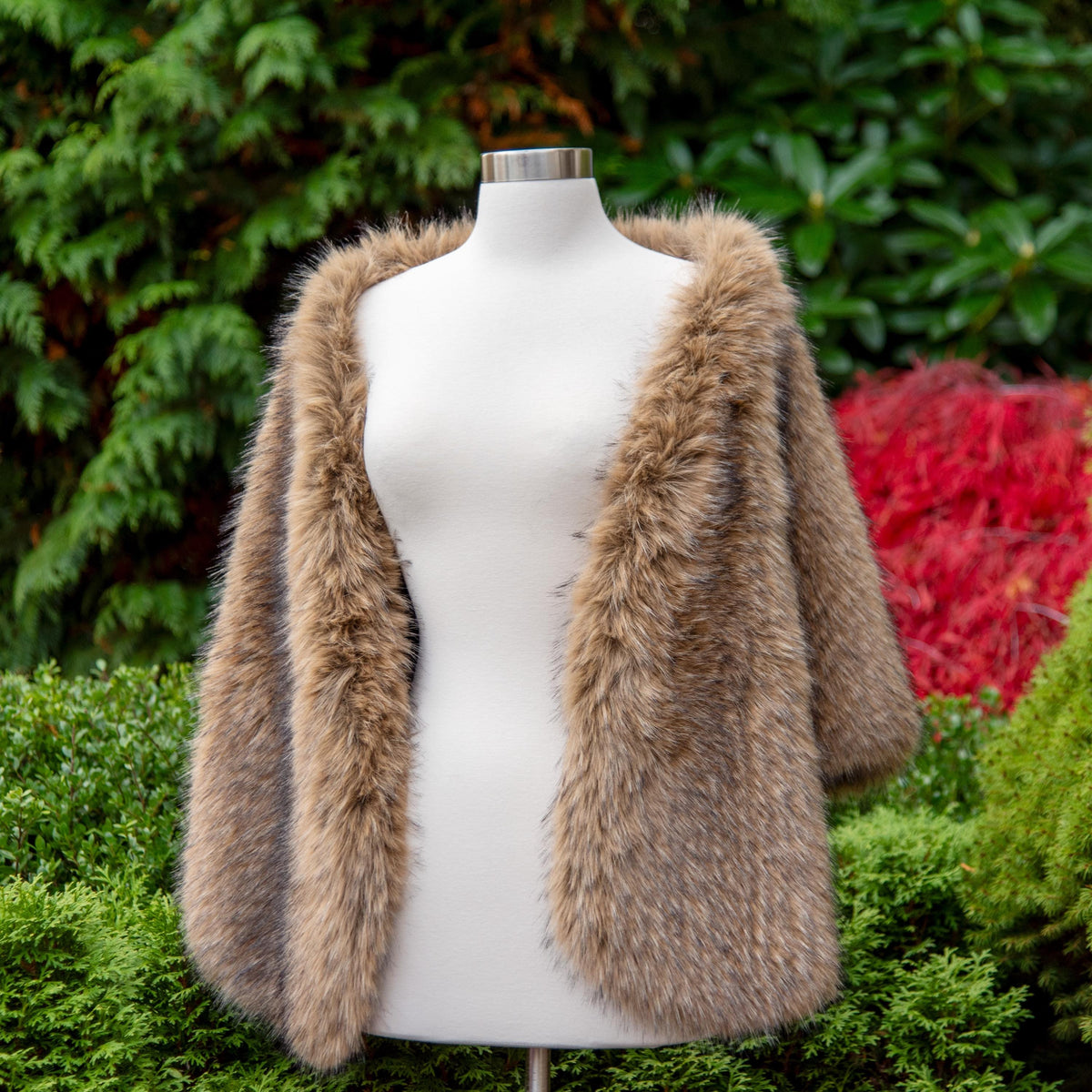 Brown Faux Racoon Fur Bridal Wrap: Fleece Lined Stole