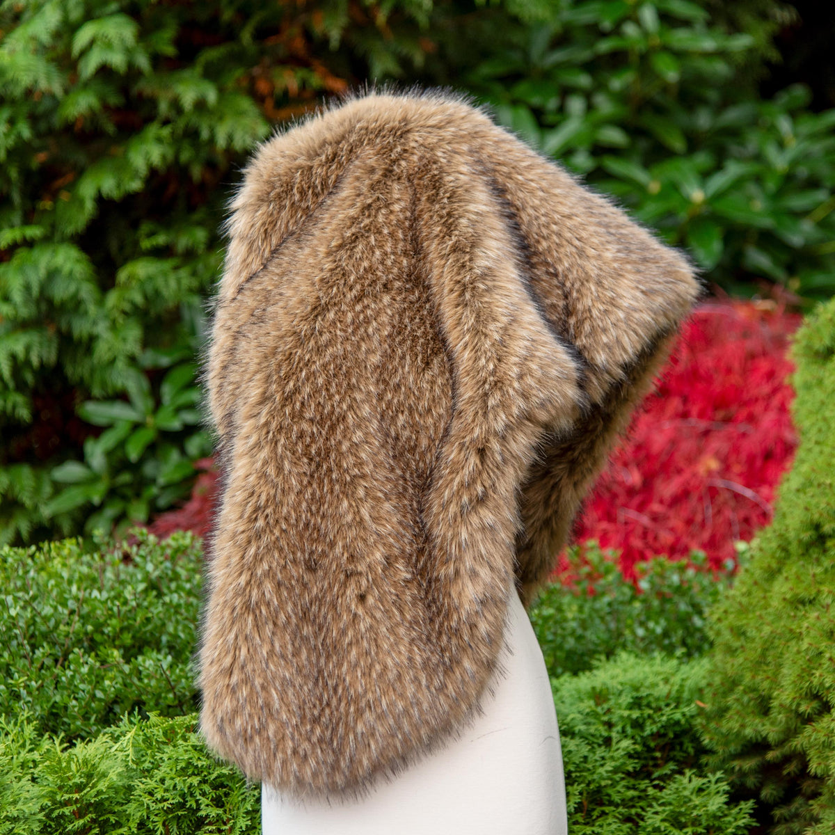 Brown Faux Racoon Fur Bridal Wrap: Fleece Lined Stole