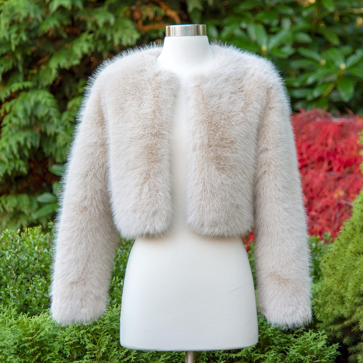 Light Beige Faux Fur Bridal Jacket: Long Sleeve Bolero Shrug
