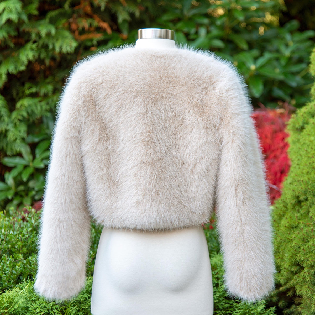 Light Beige Faux Fur Bridal Jacket: Long Sleeve Bolero Shrug