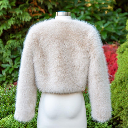 Light Beige Faux Fur Bridal Jacket: Long Sleeve Bolero Shrug