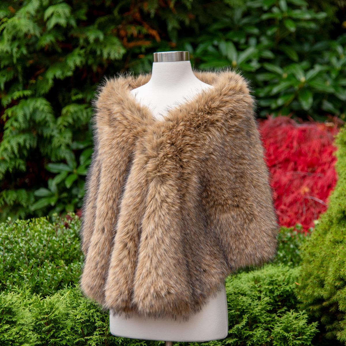 Brown Faux Racoon Fur Bridal Wrap: Fleece Lined Stole